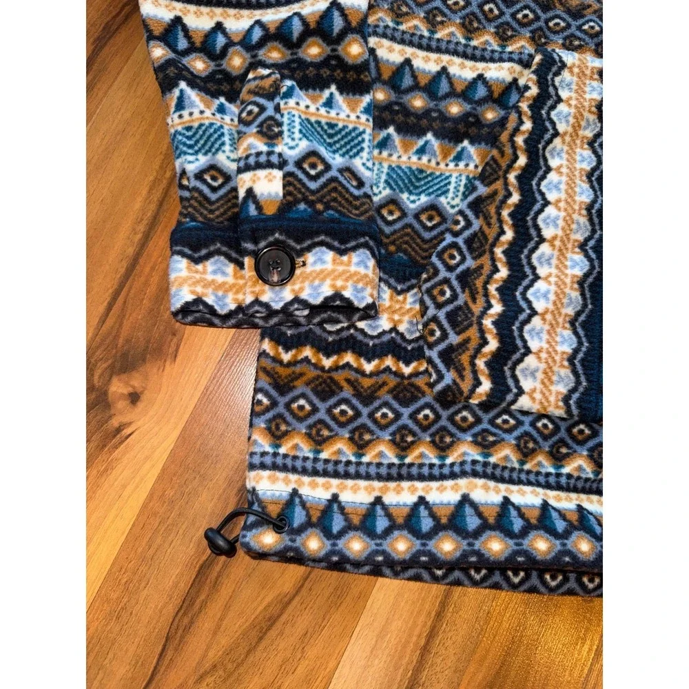 Kavu Fleece Pullover Women Medium Blue Orange‎ Geometric Aztec Button Up